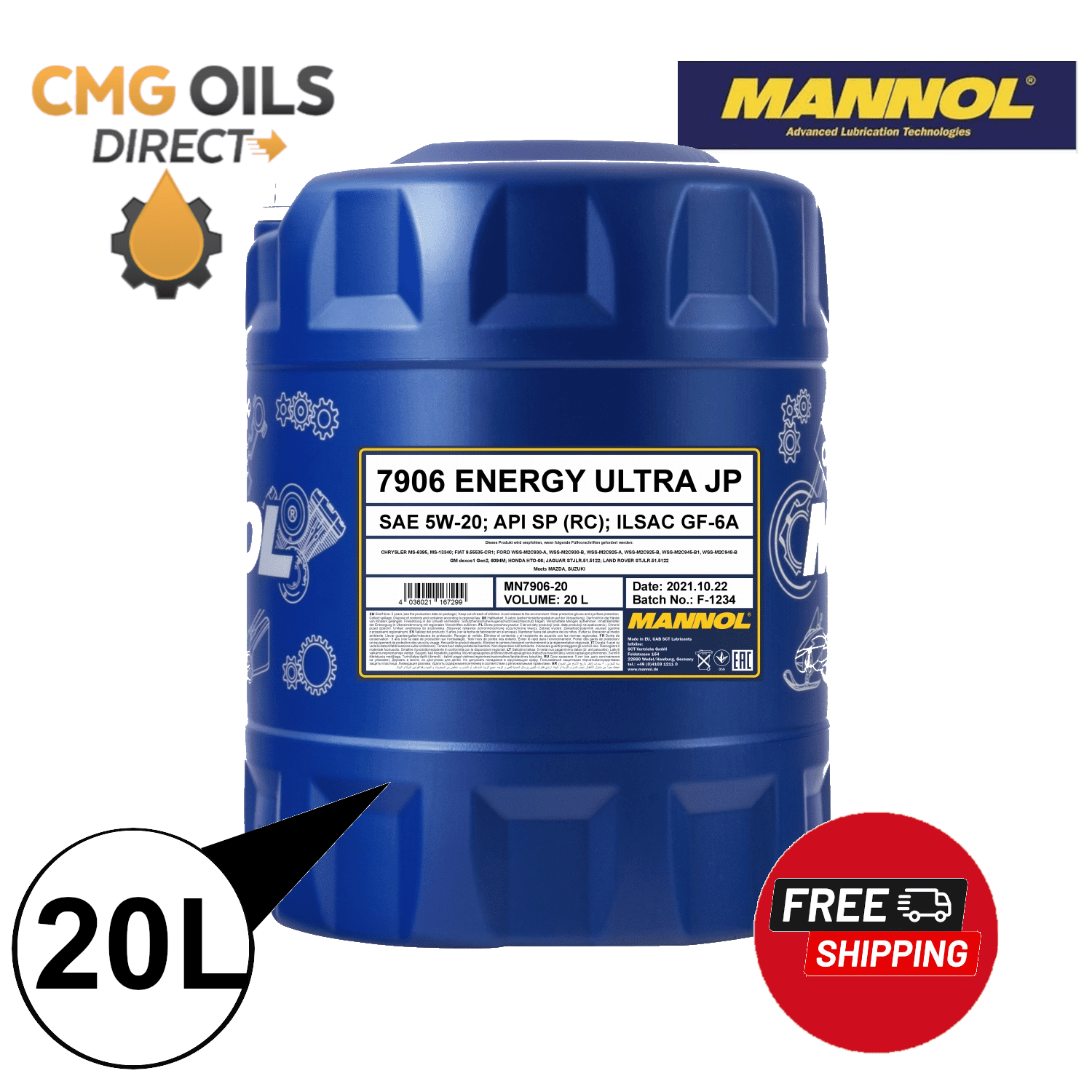 MANNOL 7906 5W20 SYNTHETIC FORD ECOBOOST ENGINE OIL GM DEXOS1 FORD WSS