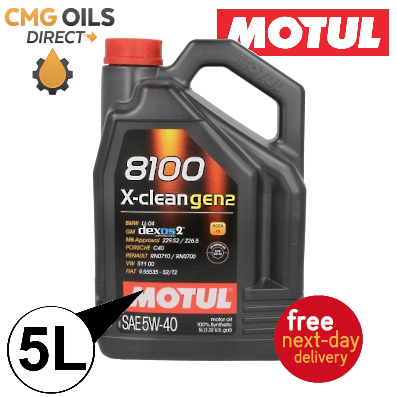 MOTUL 8100 X-CLEAN GEN2 5W40 5L FULLY SYN ENGINE OIL *DEXOS2*API SN
