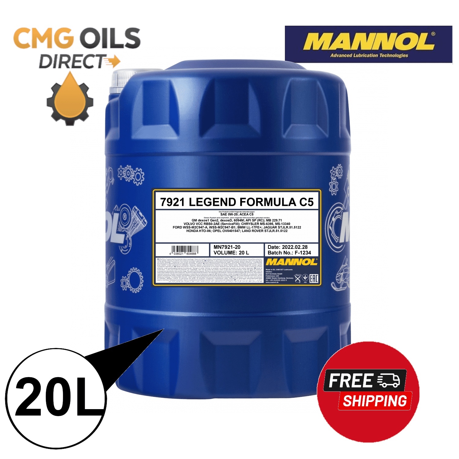 MANNOL C5 0W-20 FULLY SYNTHETIC ENGINE OIL DEXOS 1 MB229.71 VOLVO RBS0 ...