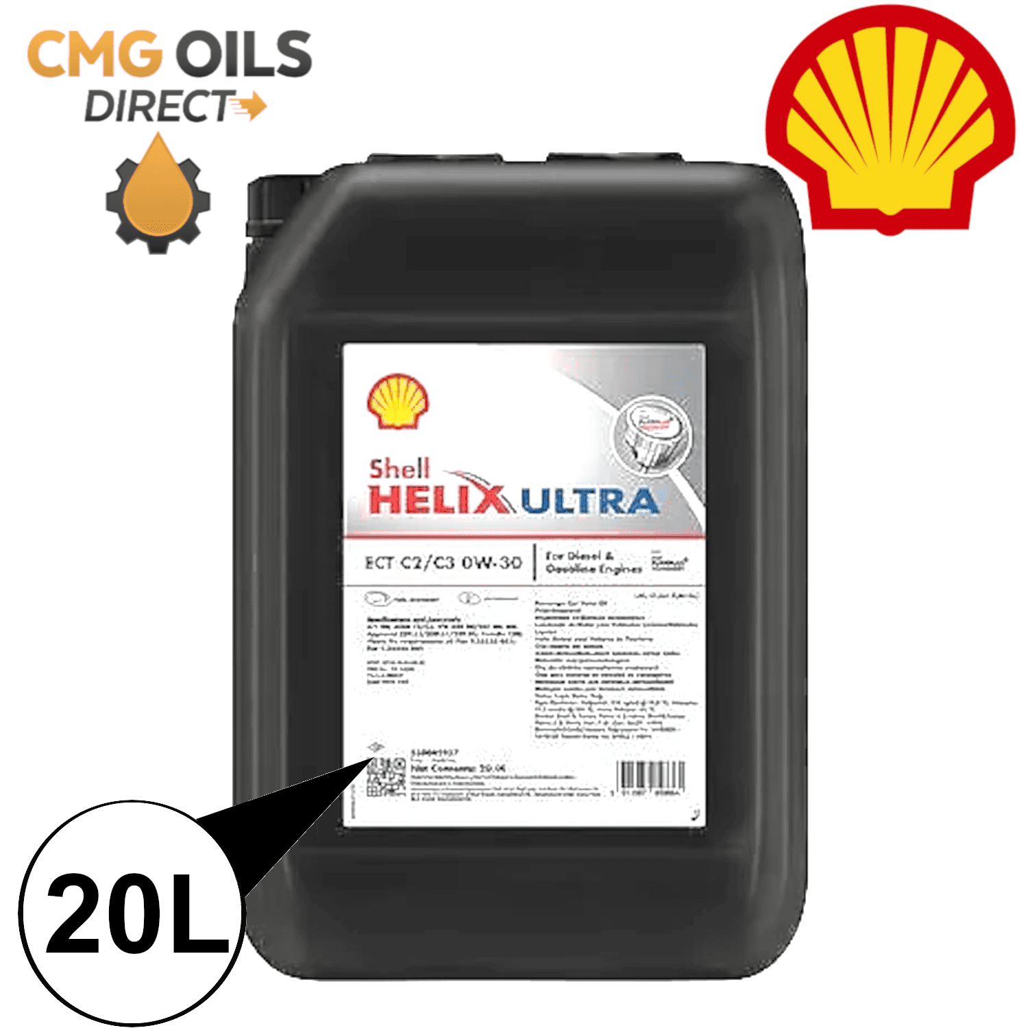 SHELL HELIX ULTRA ECT C2 C3 API SN SAE 0W30 ENGINE OIL FULLY SYNTHETIC 20L  - CMG Oils Direct